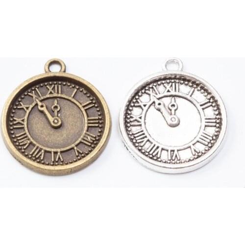 50pcs 28*24MM Vintage silver color alloy clock charms antique bronze metal pendants for bracelet necklace earring diy jewelry
