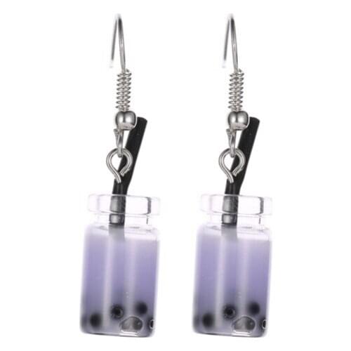 White Pink Blue Purple Coffee Pearl Milk Tea Creative Hook Alloy Drop Earrings Dangle Earrings For Women Jewelry Accessories