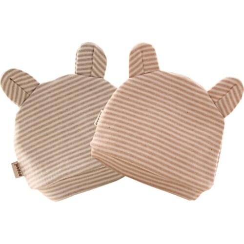 Baby Infant Strips Pure Organic Cotton Hats For Newborn 0-3M Girls Boys Cute Ear Caps Protect Delicate Skin Hair From Harm