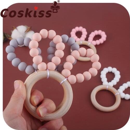 Coskiss Food Grade Silicone Beads Baby Teether Hemu Ring Teething Newborn Bracelet Silicone Beads Teether Montessori Baby Toys