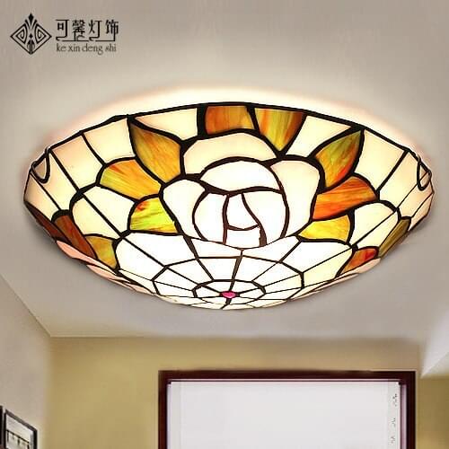 European garden balcony corridor aisle hall led round ceiling lamps Tiffany stained glass lamp entrance