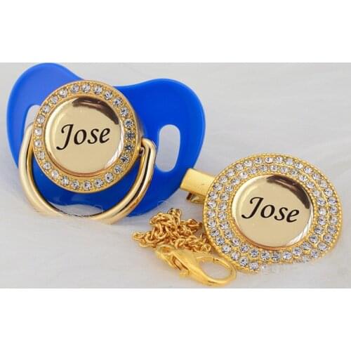 MIYOCAR Personalized any name can make blue bling pacifier 11 colors and pacifier clip BPA free dummy bling unique design P6