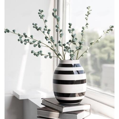 Black White Spaced Stripes Zebra Crossing Ceramic Vase Hydroponic Dried Flowers Moder Dining Table Countertop Flower Basin Decor