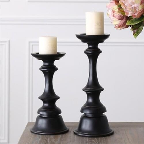 Classic American Rural Pure Black Resin Candlestick Crafts Home Decorations