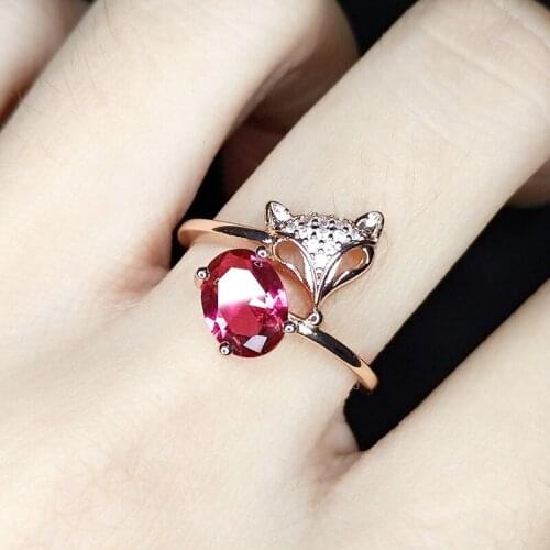 Sweet Rose Gold Color Cute Red CZ Fox Rings for Womens Cocktail Party Open Adjustable Rings Fine Jewelry Birthday Gifts