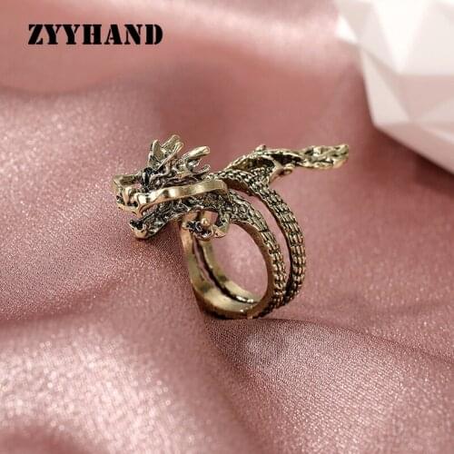 ZYYHAND Hip Hop Punk Style Ring Unisex Bronze Dragon Adjustable Cool Alloy Personality Jewelry Dragon Ring