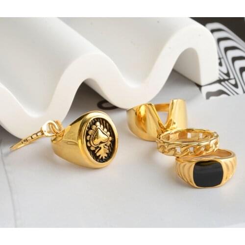 18KGP 316L Stainless Steel Hiphop Irregular Punk Gold Chain Rings Set For Women Girls Female Knuckle Jewelry Party