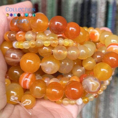 Natural Orange Stripe Agates Stone Spacer Loose Round Beads For Jewelry Making 4-12 mm Diy Bracelets Accessories 15" Wholesale