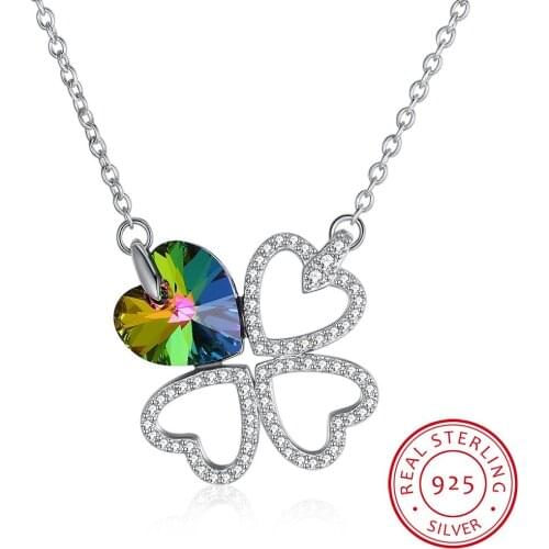 LEKANI Four Leaf Clover Necklaces Pendant Heart Crystal 925 sterling silver Vintage Fine Jewelry For Women