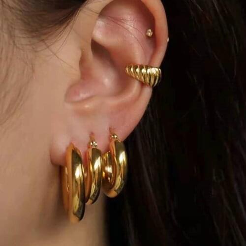 Trendy Stainless Steel Hoop Earrings For Women Gothic Geometric Gold Earrings Punk Statement Circle Earring Brincos Jewelry