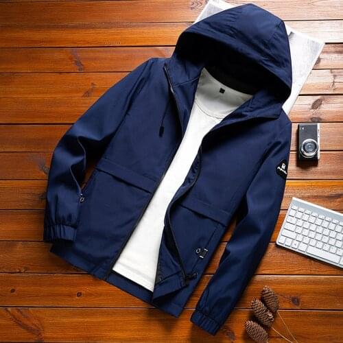 New Casual Hooded Jacket Spring and Autumn Mens Regular Zipper Applique Pockets Fit Fashion All-match Clothing Jacket Tops