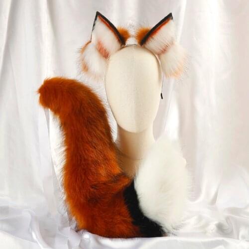 2020 New Red Wolf Wolves Fox Ears Hairhoop Tail Set Hand Made Work Headwear Halloween Cosplay Costume Accessories Lolita Headdre