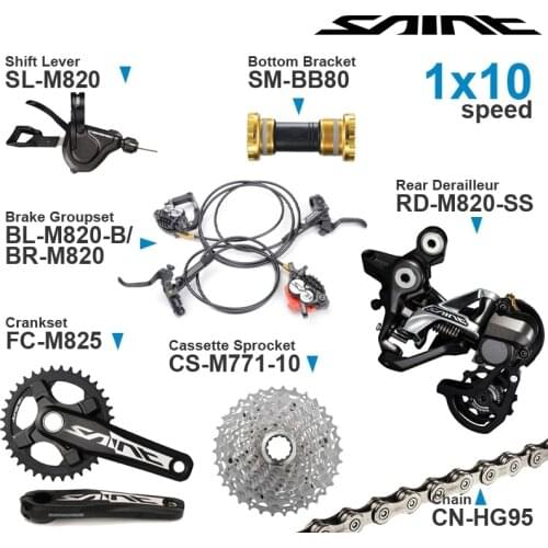 SHIMANO SAINT M820 10v Groupset with Shifter Rear Derailleur Cassette Sprocket COG Bottom Bracket Crankset Chains Brake 10-speed