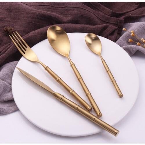 Spklifey 4Pcs/set Dinnerware Set Stainless Steel Gold Cutlery Set Knife Fork Set Flatware Tableware Silverware Drop Shipping