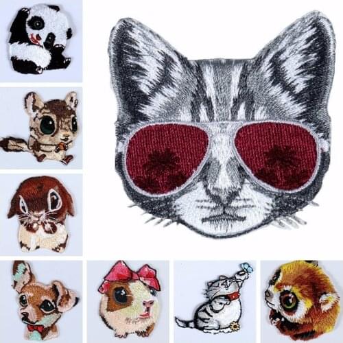 Kawaii Animal Embroidery Patches Iron On Stickers Pets Cats Dogs Panda Mouse Appliques Diy Clothes Coat Hat Parches High Quality
