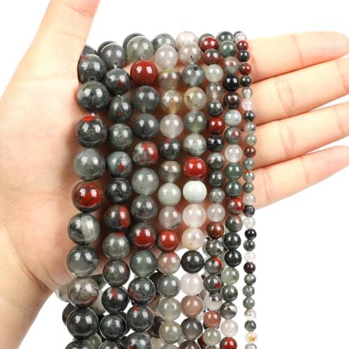 Natural Stone African Bloodstone Charm Round Loose Beads For Jewelry Making Needlework Bracelet Diy Strand 4/6/8/10/12MM