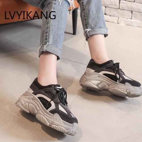 2019 New Shoes grey Shoe Women Fashion Brand Retro Platform Sneaker Lady Autumn footwear Black Breathable chaussure Soft 35-39