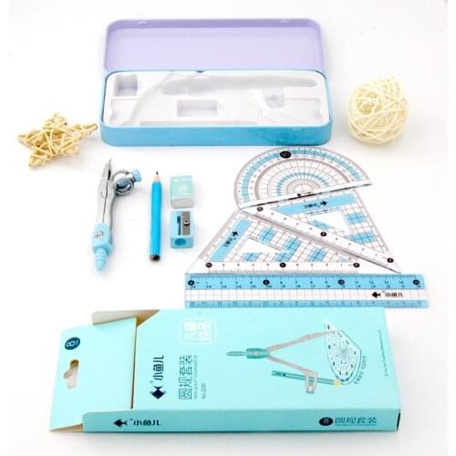 2021 New 8 Pcs/set Protractor Drawing Triangle Eraser Compasses Set Math Eraser Ruler for Students School Supplies 2 Colors