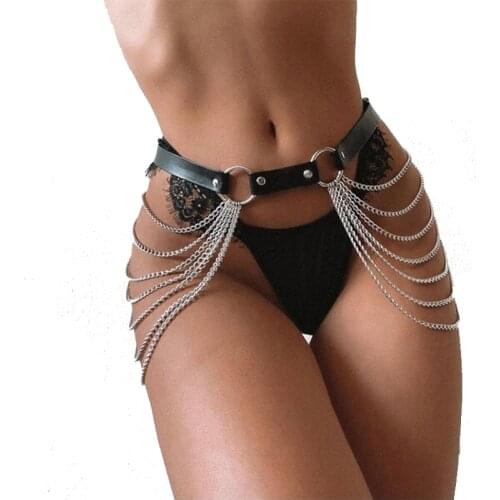 New Leather Leg Harness Woman metal chain Garter Belts Stockings Lingerie Fetish Body Bondage Waist Belt Straps accessories