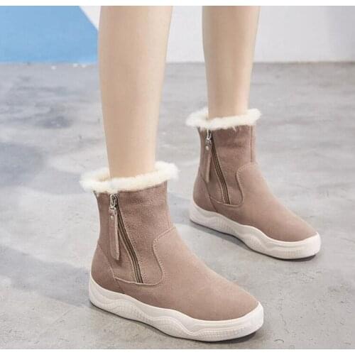 2022 New Arrival Ankle Boots Real Leather Plush Fur Keep Warm Zipper Flats Short Boots Snow Shoes Women Size 35-40