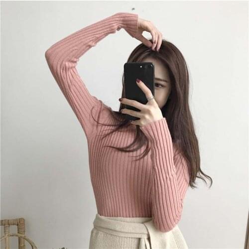 Autumn O-neck Pullovers Sweaters Long-sleeved Bottoming Shirt O-neck Korean Slim-fit Tight Sweater