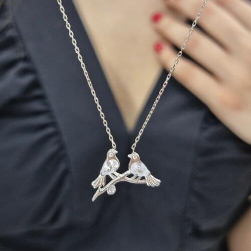 Zircon Stone Birds 925 Silver Handmade Necklace For Women Girls Valentines Day Fashion Jewelry Elegant