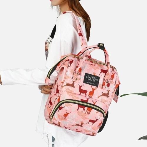 Daily Oxford Cloth Floral Print Backpack Fashion Solid Color Large Capacity Diaper Bag Outdoor Casual Sports Zipper Satchel