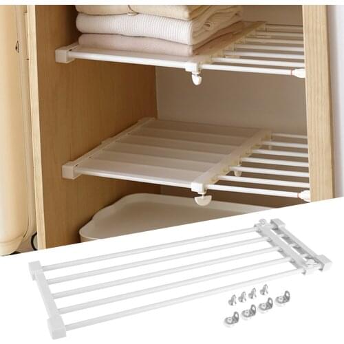 Adjustable Telescopic Storage Rack Cupboard Wardrobe Closet Divider Partition Shelf shelves space saving wall shelf organizer