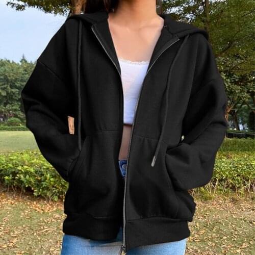 Harajuku Korean Version Loose Thin Long-sleeve Zipper Hoodie Sun Protection Coat Solid Color Vintage Shirt Student Girl Tops Y2k