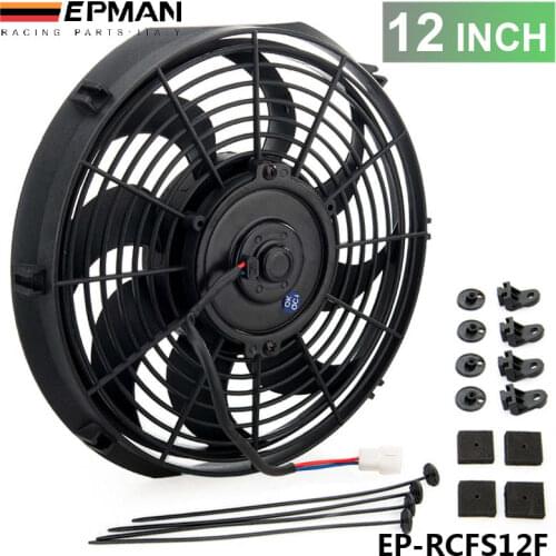 EPMAN Racing Car Universal 12V 12" Electric Fan Curved S Blades Radiator Cooling Fan For Radiator Oil Cooler EP-RCFS12F