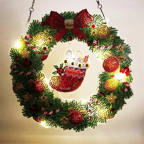 DIY Flowers Diamond Wreath for Window Decoration with LED Light Diamond Wreath for Door Hanging Decorative Wreaths with Keychain