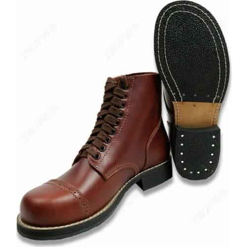 WWII US 1943 Airborne Paratrooper Brown Leather Service Shoes Low Boots WW2