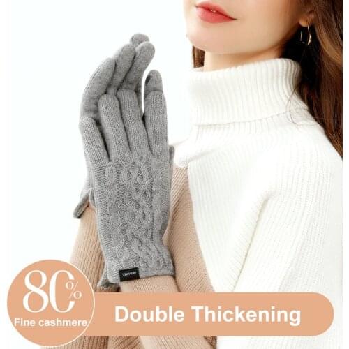 High Quality Womens Winter Gloves Wool Cashmere Double Warm Windproof Womens Gloves Outdoor Touch Screen Plus Celvet Cold Glove