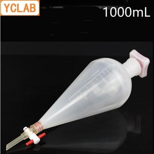 YCLAB 1000mL Seperatory Funnel Pear Shape PP Plastic 1L with PTFE Stopcock Polypropylene Polytetrafluoroethylene Labware