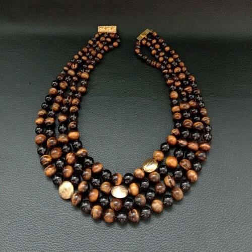 YYGEM 18''-21'' 4Strands Natural Smoky Quartz Tiger Eye Round Necklace for women