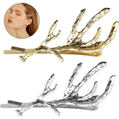 Coxeer 2pcs/Set Hair Clips Fashion Elegant Antler Decor Bobby Pin Hair Barrette For Christmas Party Dress Up Hair Accessories
