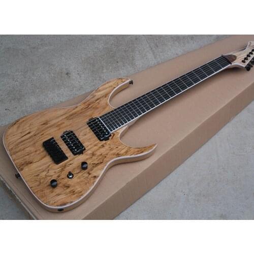 In Stock-7 Strings Natural Electric Guitar with Bark Grain Veneer,24 Frets,Rosewood Fretboard