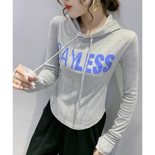 #8631 Black Grey Pink Letters Printed Hooded T Shirt Women Streetwear Hip Hop T Shirt Cotton Asymmetrical Short T-shirt S-3XL