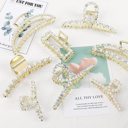 Simple pearl crystal metal hair catch personality shark hairpin temperament female fashion hairpin hair accessories