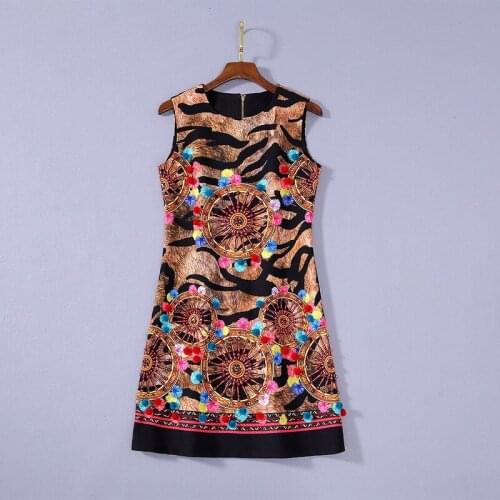 European and American womens dress 2020 summer new styles Sleeveless round neck leopard wheel print Fashionable dress