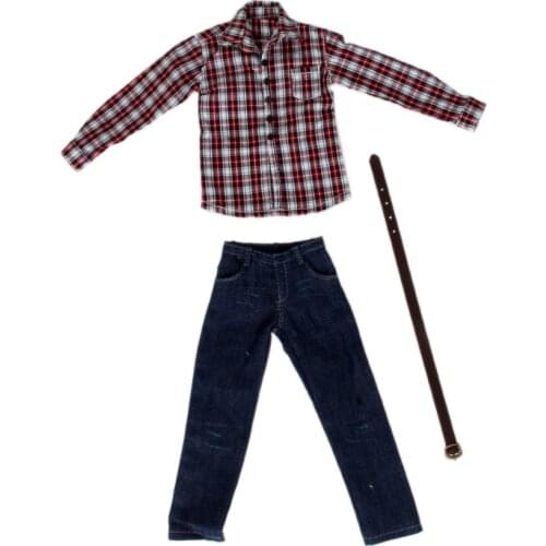 1/6 Clothes for 12' Figure Blue Plaid Long Sleeve Shirt Jeans