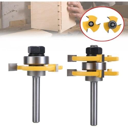 2pcs 1/4" Shank T-type 3-tooth Mortise Cutter 6.35mm Tongue & Groove Router Bit Set Woodwoorking Grove Tool Parts