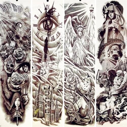 3D Full Body Flower Arm Sleeve Temporary Tattoo Totem 48*17CM Statue of Liberty Waterproof Fake Women Girl Black Tattoo Stickers