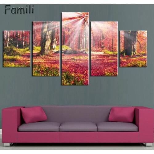 5pcs Autumn Landscape Tree Canvas Painting Wall Art Spray Wall pictures for living Room cuadros decoracion wall painting