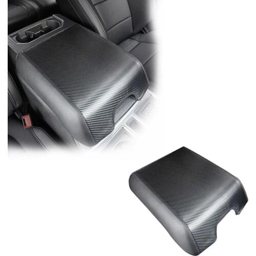 Car Carbon Fiber Leather Armrest Box Decorative Protection Cover Trim for Ford F-150 F150 2017-2019 Storage Box Accessories