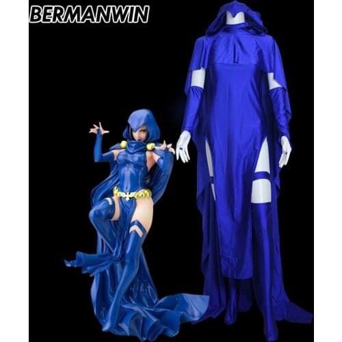 BERMANWIN High Quality DC Comics Raven Costume dress cloak Spandex Adult Women Halloween Cosplay Costume