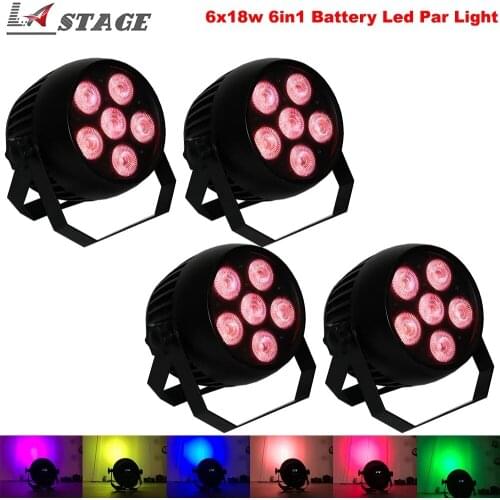 Free Shipping 4pcs/lot 6x18w RGBWA+UV 6in1 Wireless LED Par RGBWA UV Battery Operated Stage Light Dmx512 Control Upward Lighting