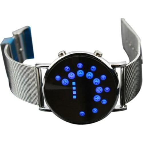 Men Women LED Round Watch Mirror Blue Circles Stainless Steel Illuminated creative design Watch 2020 femme gift reloj mujer Q