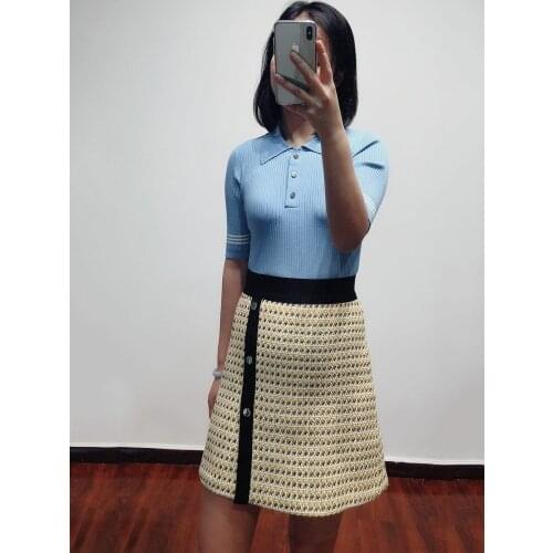 Patads French womens spring and summer color contrast button versatile A-line skirt small fragrance skirt womens e19jisidore