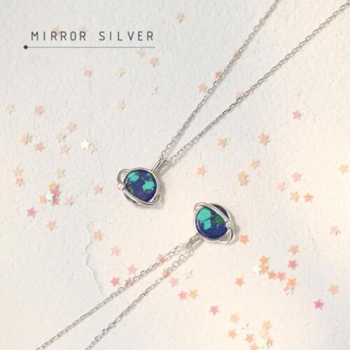 Gradient Blue Green Earth Color Dreamy Cute Planet Clavicle Chain Lover Gift 925 Sterling Silver Female Necklace SNE066
